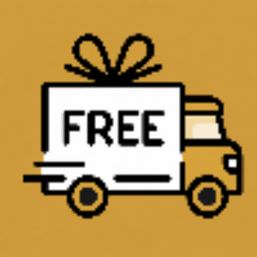 Free delivery icon with gift box on yellow background, fast shipping graphic